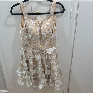 Chic Floral Lace Mini Dress in Cream